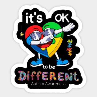 Autism Awareness Cute heart  Its Ok To Be Different T-Shirt Sticker